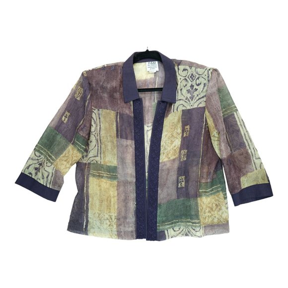 Vintage R&M Richards by Karen Kwong Open Jacket Geometric Block Size 14P Petites - Picture 1 of 5